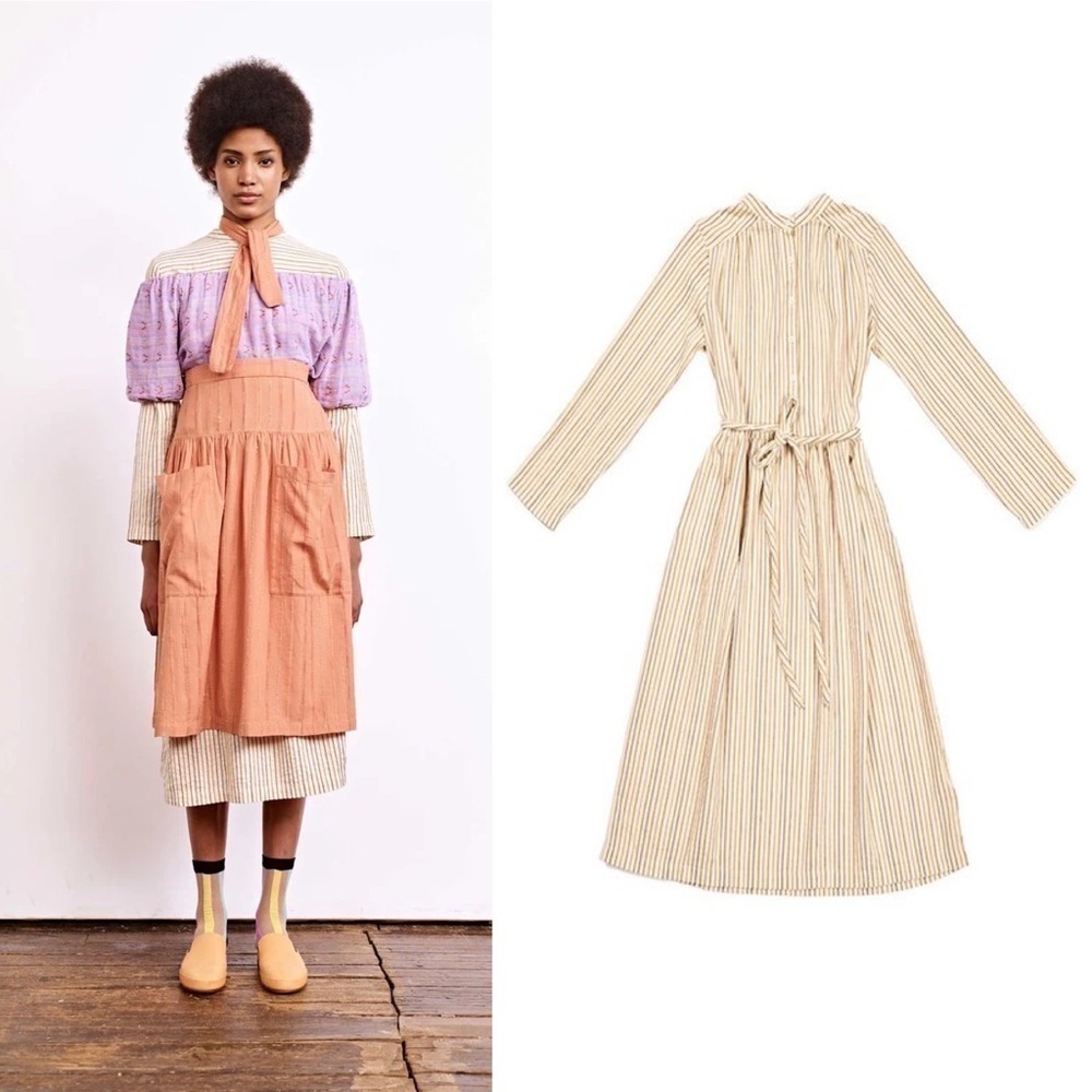 Ace & Jig Dress Grace‎ Stripes Rope-Belt Button-Down Cotton Midi Canyon S EUC
